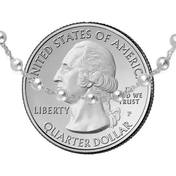 925 Sterling Silver Italian Solid Bead Chain Cross & Rosary Virgin Mary - Picture 3 of 7